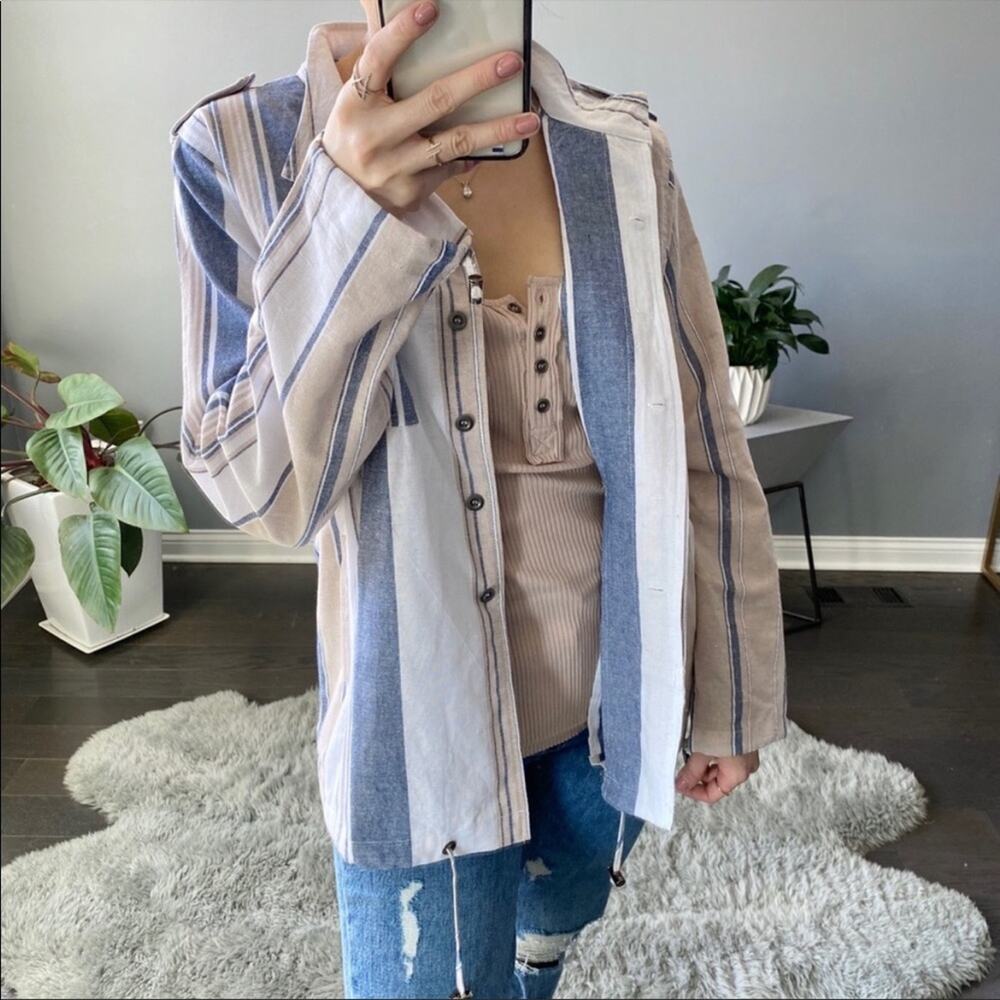 Striped Lightweight Button Down Jacket Size Large - image 6